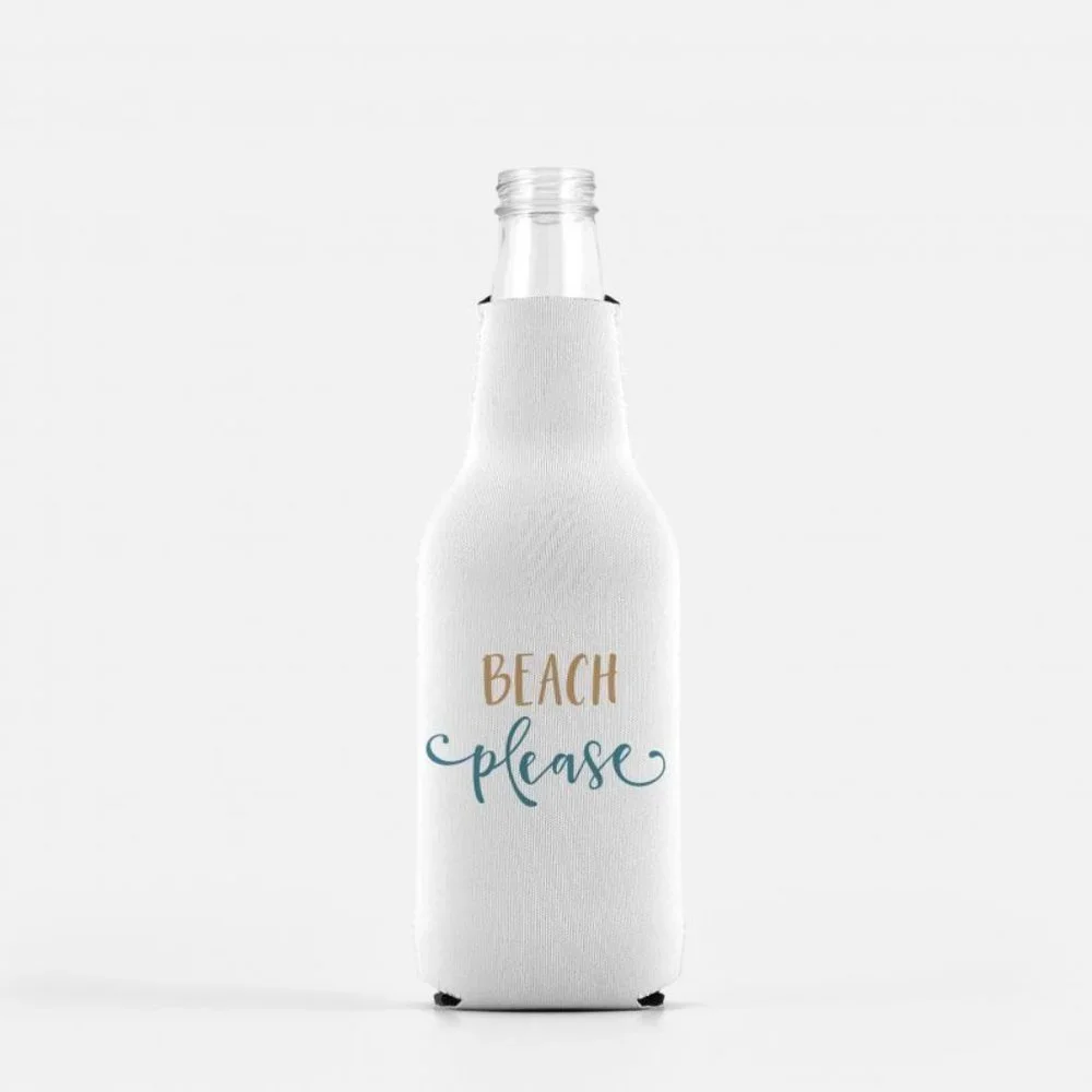 Beach Please Bottle Koozie with Zipper for Resort Vacay Beach or Pool - Picture 1 of 3